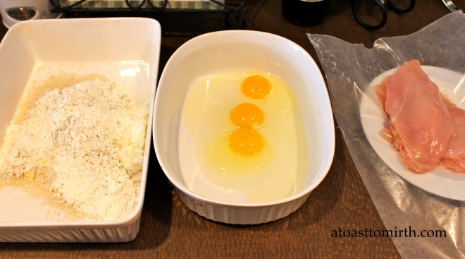 Chicken, dry ingredients, eggs